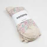 RoToTo - Kasuri Ribbed Crew Socks - Coral / Blue