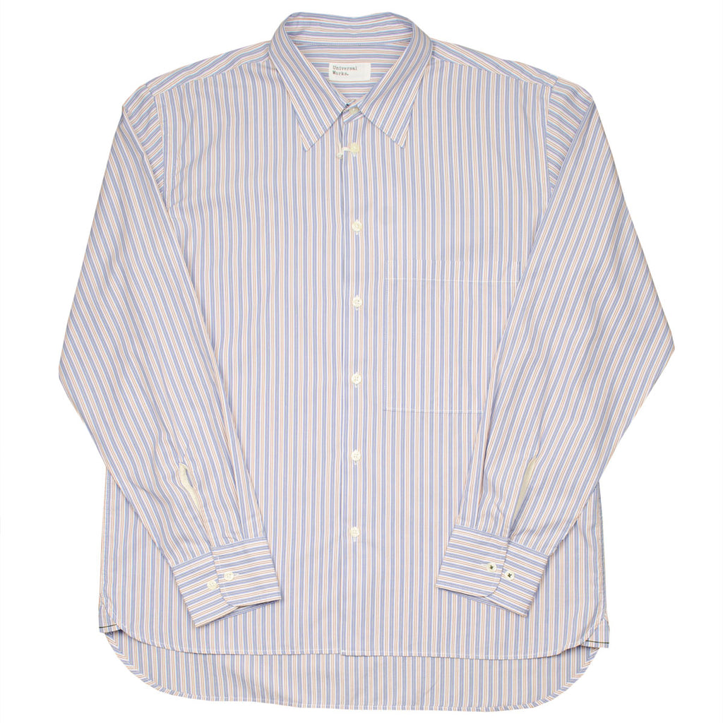 Universal Works - Square Pocket Shirt Busy Stripe Cotton - Blue/Orange Stripe