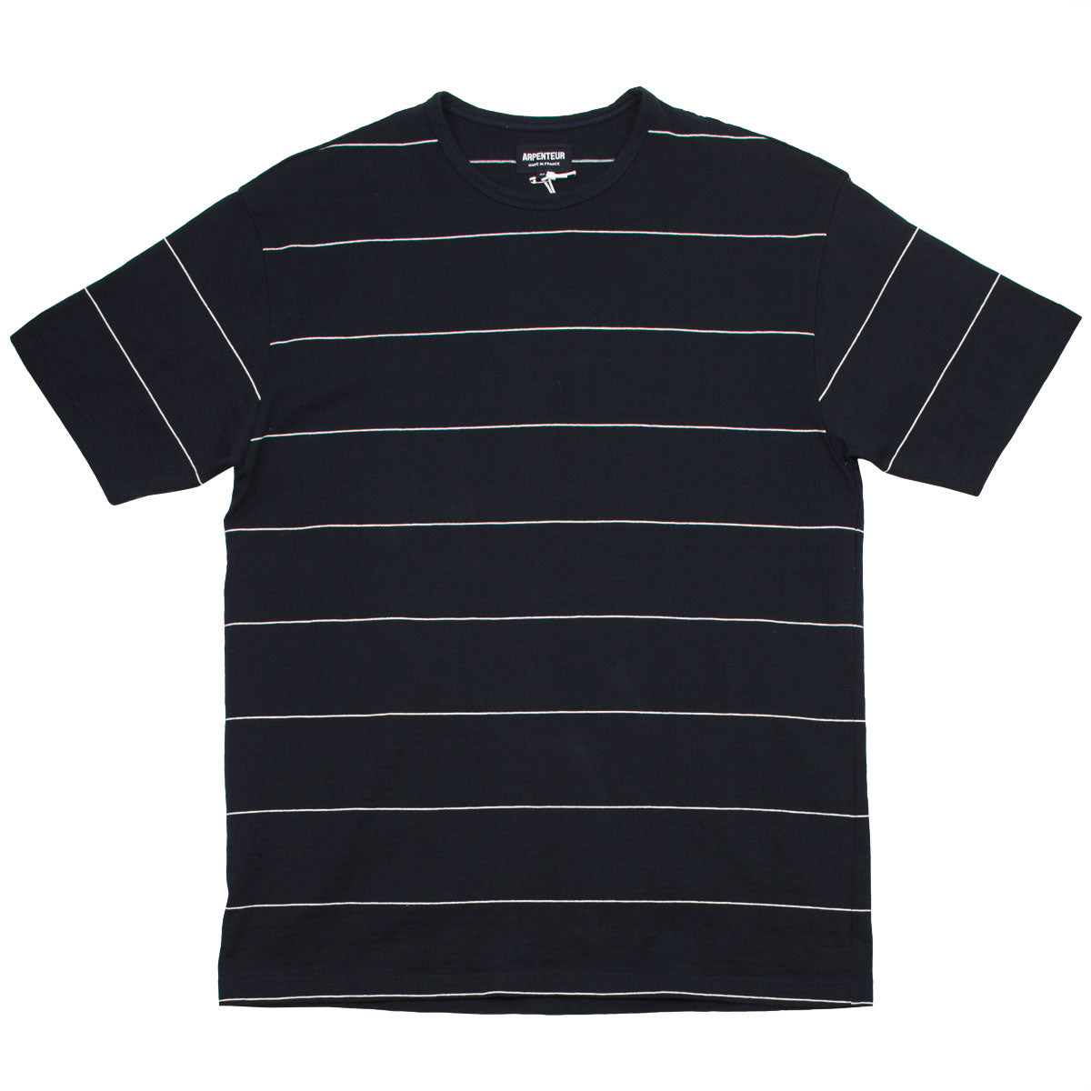 Arpenteur Match T shirt Midnight Blue Off White Fine Stripe