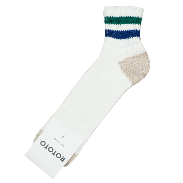 RoToTo - O.S. Ribbed Ankle Socks - White / Green / Dark Blue