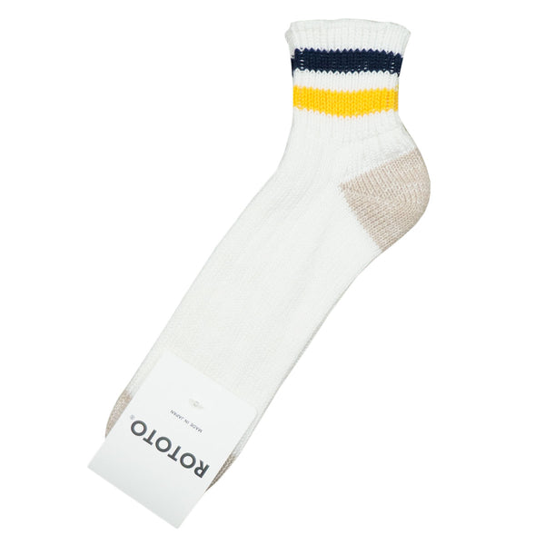 RoToTo - O.S. Ribbed Ankle Socks - White / Navy / Yellow