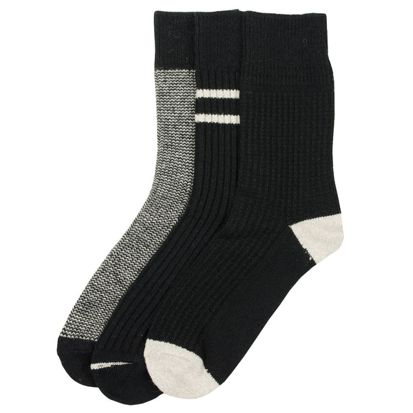 RoToTo - Recycled Cotton/Wool 3-Pack Socks - Black / Gray