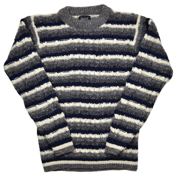 Howlin' - Moodyman Wool Sweater - Grey / Navy / Ecru Stripes