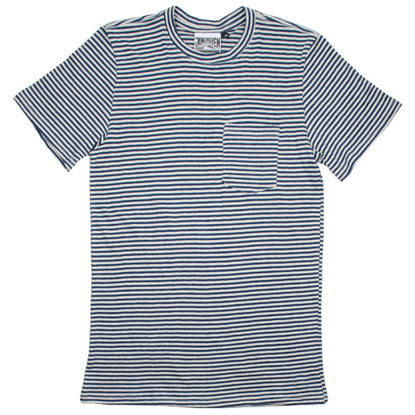 Jungmaven - Men's Yarn-Dyed Pocket Hemp T-shirt 55/45 (6 oz) - New Blue Stripe (Navy / White)