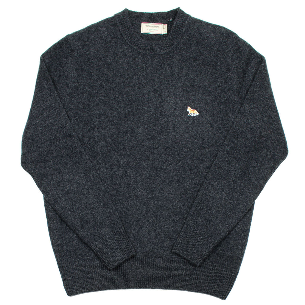 Maison Kitsuné - Lambswool R-Neck Sweater - Dark Grey Melange