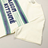 Maison Kitsuné - Letter Stripes T-shirt - Ecru / Navy-Emerald Print