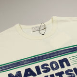 Maison Kitsuné - Letter Stripes T-shirt - Ecru / Navy-Emerald Print