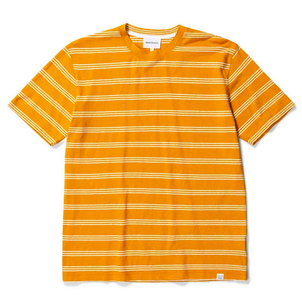 Norse Projects - Johannes Cotton Linen Stripe T-shirt - Cadmium Orange