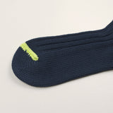 RoToTo - Chunky Ribbed Crew Socks - Dark Blue / Lime