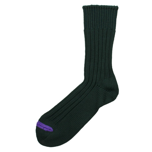 RoToTo - Chunky Ribbed Crew Socks - Dark Green / Purple