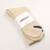 RoToTo - Chunky Ribbed Crew Socks - Raw Beige / Dark Blue