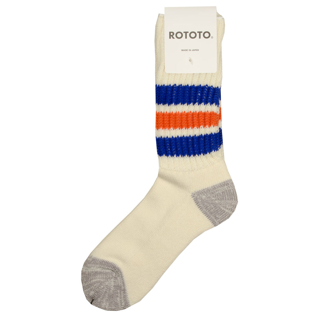 RoToTo - Coarse Ribbed Old School Crew Socks - Blue / Orange