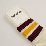 RoToTo - Coarse Ribbed Old School Crew Socks - Bordeaux / Yellow