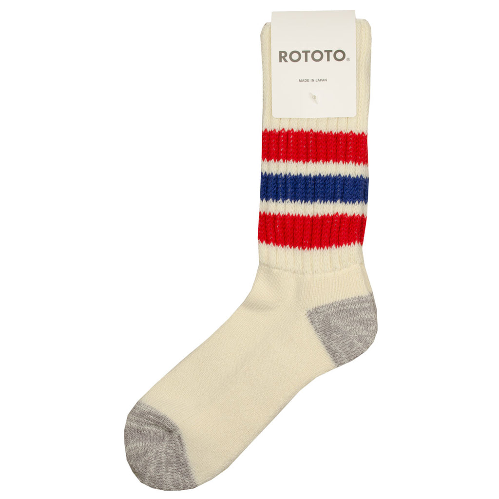 RoToTo - Coarse Ribbed Old School Crew Socks - Chili Red / Blue