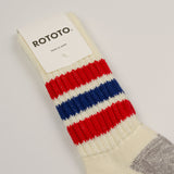 RoToTo - Coarse Ribbed Old School Crew Socks - Chili Red / Blue