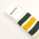 RoToTo - Coarse Ribbed Old School Crew Socks - Dark Green / Yellow