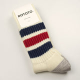 RoToTo - Coarse Ribbed Old School Crew Socks - Navy / Dark Red