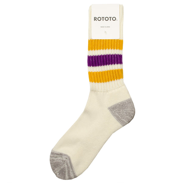 RoToTo - Coarse Ribbed Old School Crew Socks - Yellow / Purple