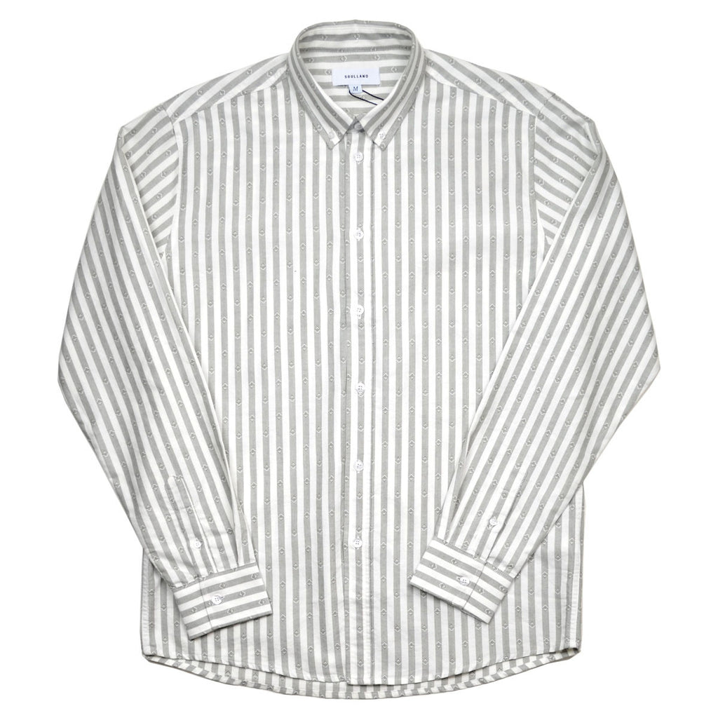 Soulland - Goldsmith Button-down Shirt - White / Green Stripes