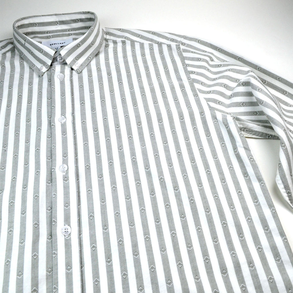 Soulland - Goldsmith Button-down Shirt - White / Green Stripes