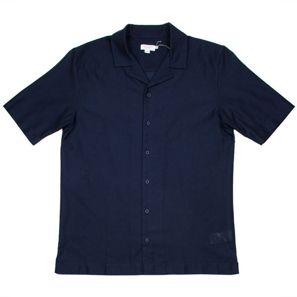 Sunspel - Short Sleeve Collar Shirt - Navy